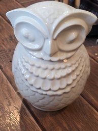 Vintage American Bisque Co White Ceramic Owl Cookie Jar Lidded Canister MCM