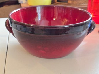 Vintage Italian Pottery Bowl Deep Red Oxblood Glaze Double Handle Stoneware Made In Italy