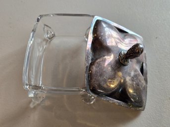 Vintage Silver Plate Lidded Butter Dish Glass Base Footed Rose Finial Tarnished