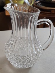 Vintage Crystal Glass Water Pitcher Diamond Point Vertical Rib Pattern Clear Heavy Glass Jug