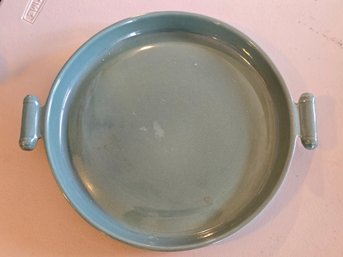 Vintage Red Wing USA Pottery Celadon Green Round Rimmed Platter Tab Handles 8 Inch Very Good