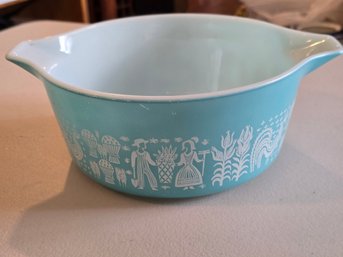 Vintage Pyrex Butterprint 475-B Turquoise Casserole 2.5 Qt Amish Couple USA No Lid
