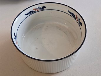 Dansk Bistro Porcelain Ramekin Bowl Blue Floral Red Berry Ribbed Japan MCM