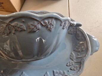 Longaberger Woven Traditions Vintage Vine Blue Mist Oval Platter & Casserole 2-Pc Set