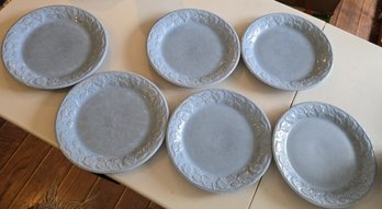 Longaberger Vintage Vine Blue Mist Dinner Plates Set Of 6 11' Embossed Ivy Border