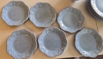 Longaberger Vintage Vine Blue Mist Salad Plates Set Of 5 9' Scalloped Embossed Ivy