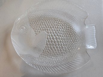 Arcoroc France Glass Fish Platter 13' Clear Pressed Glass Scales Serving Tray