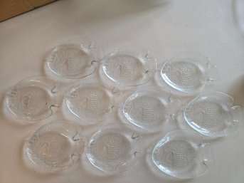 Arcoroc France Glass Fish Plates Set Of 10 6.5' Clear Pressed Glass Salad Plates
