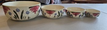 Vintage Belgian Nesting Bowls Set Of 4 Pink Dahlia Blue Floral Manufacture Royale