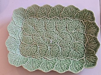 Bordallo Pinheiro Portugal Majolica Green Leaf Platter Geranium Cabbage Caldas Da Rainha
