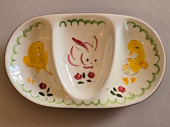 Vintage Stangl Pottery Barnyard 3-Section Divided Dish Easter Bunny Chicks USA