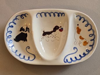 Vintage Stangl Pottery Playful Pups 3-Section Divided Dish Hand-Painted Dogs USA