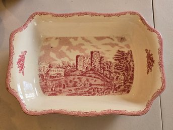 Vintage Johnson Bros England Pink Transfer Ware Dudley Castle Rectangular Serving Dish