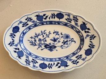 Vintage Bavaria Germany Blue Onion Oval Serving Platter 13' Scalloped Porcelain