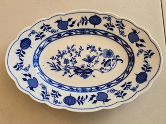 Vintage Bavaria Germany Blue Onion Oval Serving Platter 13' Scalloped Porcelain #2