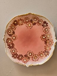 Antique Porcelain Cabinet Plate Blush Pink Gold Gilt Daisy Wreath Scalloped Edge Unmarked