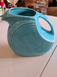 Vintage Fiesta HLC Large Disk Pitcher Turquoise Ringware USA AS IS Hairline