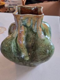 Studio Art Pottery Vase ZKS 09 Organic Form Green Drip Glaze Signed