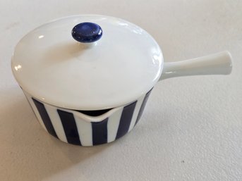 Danhild Ildfast Danish Lidded Ceramic Saucepan Blue White Stripe Porcelain Casserole