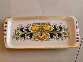 Nova Deruta Italy Majolica Rectangular Serving Tray Acanthus Cobalt Yellow