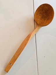 Vintage Hand Carved Wooden Ladle Spoon Deep Bowl Hanging Hole Primitive