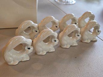 Vintage Ceramic Squirrel Napkin Ring Set 8 White Glazed Figural
