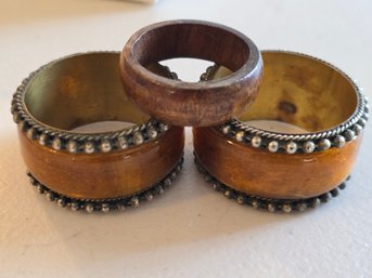 Vintage Napkin Ring Set 3 Mixed Lot Brass Silver Bead Trim Boho