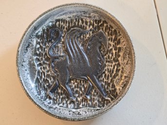 Vintage Johgus Bornholm Denmark Studio Pottery Bowl Sgrafitto Horse Gray Glaze