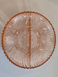 Vintage Pink Depression Glass Divided Relish Dish Starburst Diamond Pattern