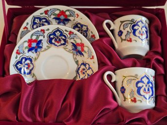Kutahya Porselen Turkish Porcelain Espresso Cup Saucer Set 2 Iznik Floral 2005