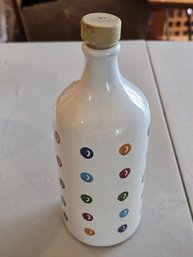 Frantoio Muraglia Ceramic Olive Oil Bottle Italy White Multicolor Polka Dot Cork Stopper