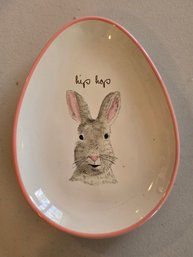 Rae Dunn Artisan Collection Hip Hop Easter Bunny Egg-Shaped Ceramic Dish Pink Rim