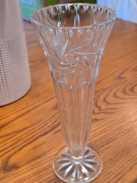 Vintage Cut Glass Bud Vase Pinwheel Hobstar Pattern Scalloped Rim Flared Crystal