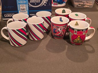 Christmas Holiday Coffee Mug Lot 8 Ceramic Santa Candy Stripe Tree Holly Festive
