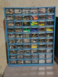 Vintage Hardware Organizer 60 Drawer Cabinet Blue LOADED Screws Bolts Nuts Anchors Hooks