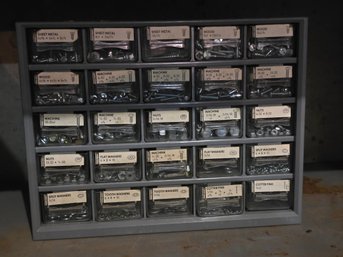 Vintage 25 Drawer Hardware Organizer Cabinet Labeled Screws Nuts Washers