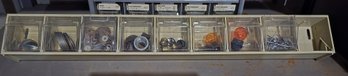 Vintage Hardware Bin Organizer 9 Slot 8 Pull-Out Bins Filled Washers Nuts Bolts Shop
