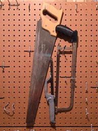 3-Piece Hand Saw & Hacksaw Lot  Wood Handle Hand Saw, Adjustable Hacksaw, Mini Hacksaw  Used