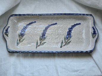 Granite Lake Pottery Bill Landfair Nelson NH Stoneware Tray Lupine Speckled Blue Signed 13.5'