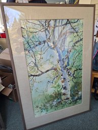 Robert W. Daley AWS Original Watercolor Painting Birch Trees Woodland Landscape Framed Signed