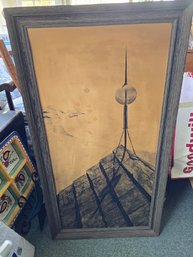 Vintage Andrew Wyeth 'Northern Point' Framed Art Print Church Steeple Weathervane 21x39 Staining AS IS
