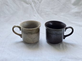 Stoneware Espresso Mugs Pair Gray Black Glaze Small