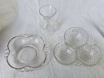 Vintage Clear Pressed Glass Lot Bubble Edge Bowl Hobnail Relish Dish Bud Vase