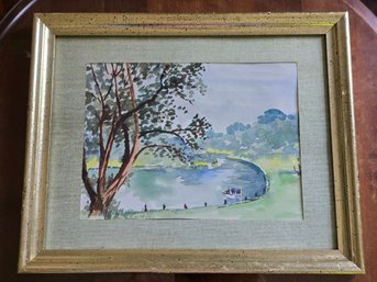 Vintage Hladia Stewart Signed Watercolor 'Along The Huron River Ann Arbor Area' Framed