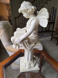 Large Vintage Resin Composite Fairy Figurine Reading Book Corinthian Column Pedestal Base