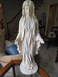 Large Vintage Virgin Mary Our Lady Of Grace Standing Statue White Plaster Religious Figurine