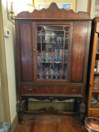 Vintage Jacobean Style Mahogany Veneer Curio Cabinet