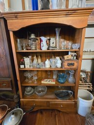 Vintage Pine Open Hutch Bookcase Curved Crown Molding Display Cabinet 60x40x14