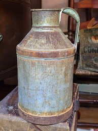 Antique Galvanized Metal Milk Can, Strap Handle, Heavy Rust Patina