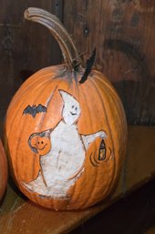 Vintage Hand Painted Halloween Pumpkin Ghost Jack O Lantern Fall Decor